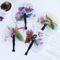 12.5cm Decorative Fan Chic Female Handheld Fan Chinese Pocket Folding Hand Fan Round Circle Printed Paper Party Decor Gift