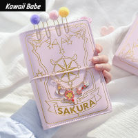 Cute Pink Sakura Anime Loose-leaf Diary Notebook Colorful Pages Spiral 6 Holes Binder Notebook Journals Planner Stationery Set