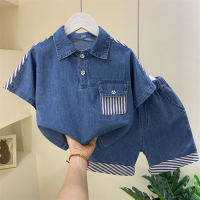 Boys Denim Suit 2023 New Western Style Fashion Baby Summer Short-Sleeved Clothes Childrens Fried Street Two-Piece Suit