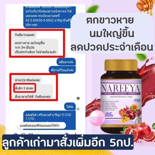 ส่งฟรี-ลดเพิ่ม-นารีญา-nareeya-อาหารเสริมสำหรับผู้หญิงทุกวัย-ผิวคล้ำเสีย-ผู้หญิงหลังคลอด-วัยทอง-ออร์โมนต่ำ-ผมร่วง-เล็บเปราะหักง่าย