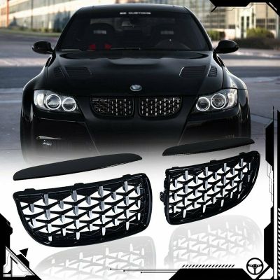 Gloss Black&amp;Chrome Diamond Meteor Latest Style Grille for -BMW 3 Series E90 E91 325I 328I 335I Pre-LCI 2005-2008