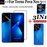 3-In-1สำหรับฟิล์มกระจกนิรภัยแบบเต็มจอภาพ Tecno Pova Neo 3กระจกสำหรับ Pova Neo 3คลุมทั้งหมด HD สำหรับ Pova Neo 3 Leno ฟิล์มหลังกระจก