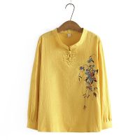 HOT”【มีไซส์ใหญ่】Plus Size Womens Long Sleeved Full Cotton Spring Autumn New Shirts Oversized A-line Vintage Tops