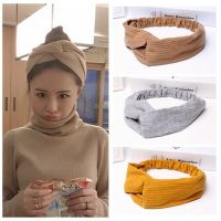 【YF】 Korean hairdressing elastic cotton stripe knitting cross hair band retro wide JQ-027