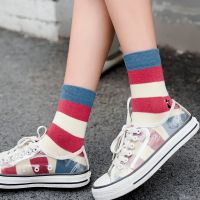 Cute Stripe Women Cotton Socks Embroidery Cat Fashion Comfortable Uni Socks Ready Stocks