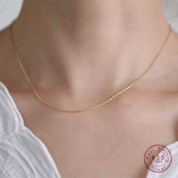 【Transparent thinking】 HI MAN 925เงินสเตอร์ลิงชุบ14K Gold Shiny Simple Clavicle Chain สร้อยคอผู้หญิง Simple Wild จัดเลี้ยงเครื่องประดับ