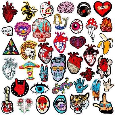 hotx【DT】 SKULL HEART EYE Child Patches Embroidery Iron Appliques Jeans Stickers Badges Parche ROCK PUNK