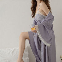 Ao Dai เจ้าหญิง Fairy Nightgown สไตล์วินเทจฝรั่งเศสผ้าไหมซาตินระดับไฮเอนด์สลิงยาวกระโปรง Nightgown สองชิ้น