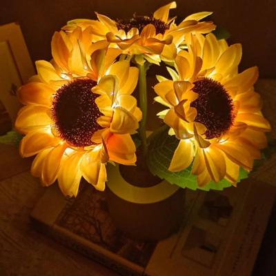 Simulated Sunflower Shape LED Light Decorative Ambient Light Anti-Break Long Lasting 600mAh Battery Table Decor Bedroom Supply Night Lights