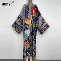 2022 WINYI ฤดูร้อนบีชปาร์ตี้สวมชุดว่ายน้ำที่สง่างามแอฟริกาผู้หญิง Boho คาร์ดิแกนตะเข็บที่มีสีสันเซ็กซี่วันหยุดแขนยาวกิโมโน