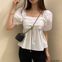 เสื้อเสื้อเชิ้ตสีขาวคอวีทรงเข้ารูปสุดชิคสำหรับผู้หญิงใหม่เสื้อเบลาส์แต่งจีบกระเพื่อมสไตล์ญี่ปุ่นสำหรับเดทวันหยุด2023