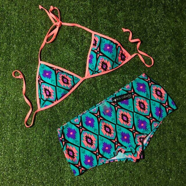 PLUS SIZE Coco Cabana Neon Polygon Boyleg Two Piece Swimsuit Lazada PH