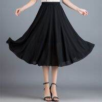 ☞№ layer chiffon 2023 summer over-the-knee posed of tall waist joker long black fat M bigger sizes show thin