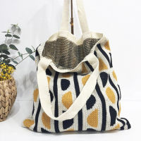 Female Casual Crochet Top-handle Tote Bag Women Teenager Korean Fashion Retro Leisure Soft Knitting Shopping Shopper Handbag