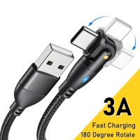 （Grilled cold noodles）  สาย USB C แบบหมุนได้180สายชาร์จเร็วชนิดไมโครสำหรับ Xiaomi Huawei iPhone Samsung 3A สายข้อมูล QC3.0ที่ชาร์จ USB-C