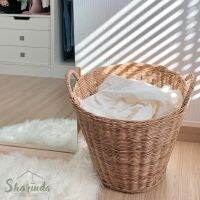 ตะกร้าเข่งจัมโบ้ขอบบาง Rattan Wicker Laundry Basket with Handles (Thin Weave)