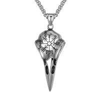 【CW】 goth gothic vintage vikingvegvísir raven skull head necklace for women men retro stainless steel neck chain punk hip hop