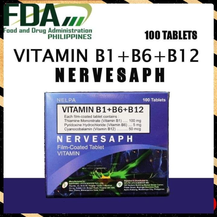 Vitamin B Complex B1 B6 B12 - NERVESAPH 100mg/5mg/50mcg Tablet | Lazada PH