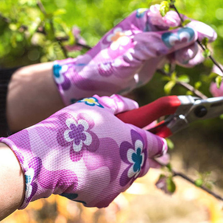 jiajushipin-ถุงมือทำงานลายดอกไม้สำหรับผู้หญิงถุงมือทำสวน6คู่ถุงมือทำสวนกันลื่น