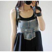 Denim Stitching Suspender Skirt Plus Size Dress Tannin Chiffon Waistcoat Girls Clothing Covering Belly