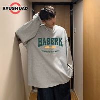 KYUSHUAD เสื้อยืดคอกลมแขนยาวสำหรับผู้ชายเสื้อพิมพ์ลายโมโนแกรมสำหรับฤดูใบไม้ผลิและหลวมสบายในฤดูใบไม้ร่วง