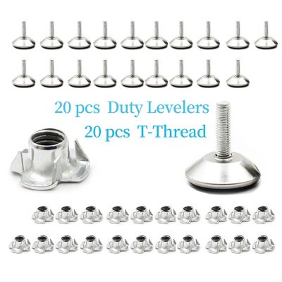 20Pcs Adjustable Furniture Feet Leveling Glides Chair Leg Levelers with T-Thread Kit for Couches Table Metal Plastic Slider Pads Furniture Protectors