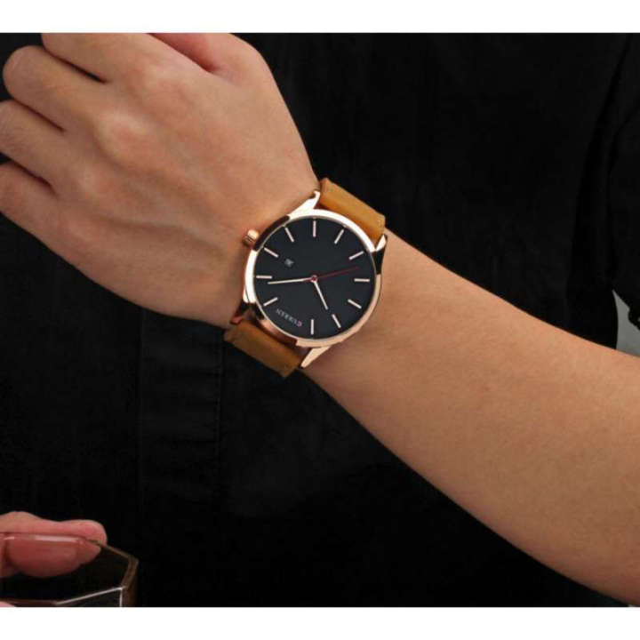 curren-นาฬิกาข้อมือผู้ชาย-สายหนังสีน้ำตาล-หน้าปัดสีดำ-ขอบทอง-รุ่น-c8214พร้อมกล่องนาฬิกา-curren-clearance-sale-ราคาลดสุดๆ