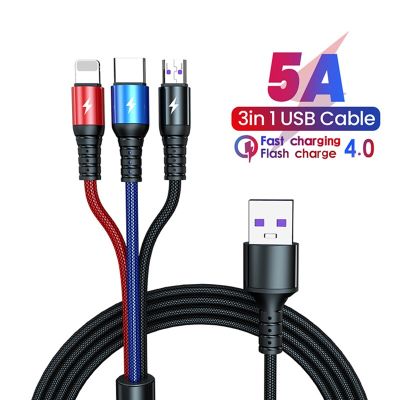 5A 3In1 Fast Charging USB Type C Cable For iPhone 14 13 12 Pro Max USB A To 8Pin Micro TypeC Wird Cabl For Huawe Samsung Xiaomi Cables  Converters