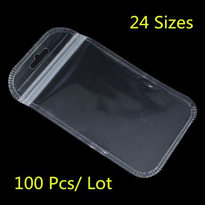 100PCS/ Lot Clear Plastic Zipper Bags For Electronic Accessories Storage Zip Lock Resealable Poly Grocery Package Bag Hang Hole
