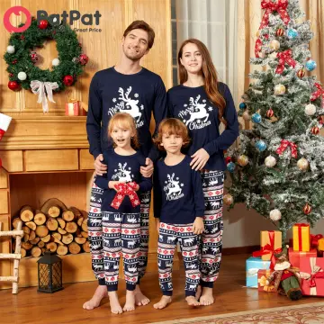 Christmas Letter Print Family Matching Red Raglan Long-sleeve Plaid Pajamas Sets (Flame Resistant)