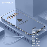 Shmily ใบเมเปิลชุบโลหะด้วยไฟฟ้าแฟชั่นยอดนิยมเคสโทรศัพท์สำหรับ Samsung กาแลคซี S10 S10บวก S23 S23บวก S23 S22พิเศษ S22หรูหราพิเศษชุบโครเมียมเคสกันกระแทก TPU แบบนิ่มพร้อมเชือกห้อย