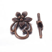 10Set  Tibetan Style Alloy Toggle Clasps Lead Free and Cadmium Free Red Copper Color Flower: 20mm wide 28mm long Bar: 5mm wide 30mm long hole: 2mm