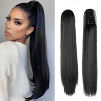 Synthetic Ponytail Hair Extensions 24Inch Long Straight Claw Clip On Ponytail Heat Resistant Wave Claw Clip Ponytail For Women Wig  Hair Extensions  P