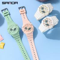 Sanda Women Watch Luxury Fashion Multifunctional Luminous Women Watch Dual Display Sports Watch 6016-2