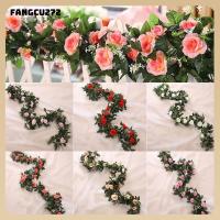 FANGCU272งานหัตถกรรม DIY การตกแต่งบ้านปาร์ตี้งานแต่งงานที่มีสีสันกุหลาบพวงมาลัยใบไม้พวงมาลัยแขวนเถาไม้เลื้อยดอกไม้ประดิษฐ์กุหลาบไหม