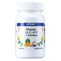 LYNAE Vitamin A,C,E + Selenium Vitamin USA ไลเน่ วิตามิน เอ ซี อี ผสมซีลีเนียม ยีสต์มีส่วนช่วยป้องกันโรคหัวใจ ต้อกระจก ภูมิแพ้ 50 เม็ด (1 ขวด)