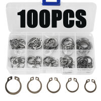 100PCS Circlip Set ภายนอก/ภายใน Retaining E-type Cir clip Lock Snap Ring Set holes Shaft Collar Washer Stainless Steel-GONGXI