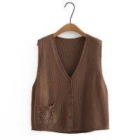 【มีไซส์ใหญ่】Plus Size Womens Knitted V-neck Spring Autumn Vests Solid Color Vintage Female Outerwear