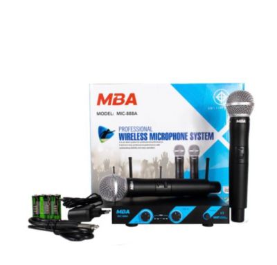 MBA ไมค์ลอยคู่ UHF Wireless Microphone MBA รุ่น MIC-888A  U2 (UHF แท้ 100%) แถมฟรีกันไมค์กลิ้งคละสี 2 อัน PT SHOP