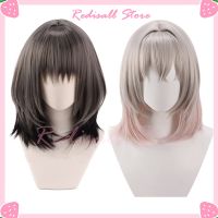 FGO Oberon Cosplay Wig Grey Pink Short Hair Heat Resistant Game Fate Grand Order Adult Halloween Role Play Headwear