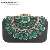 บูติก De FGG มรกตสีเขียวผู้หญิงลูกปัดเย็นกระเป๋าคลัทช์กาล่าอาหารค่ำพรรค Rhinestone กระเป๋าเจ้าสาวแต่งงานกระเป๋า