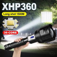 XHP360จอแสดงผลพลังงานไฟฉายกลางแจ้งไฟฉายฉุกเฉินแบบซูมได้ไฟฉายพลังแอลอีดีสูงสปอตไลท์สว่างมากระยะไกล