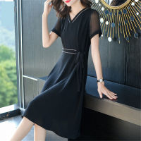 Chiffon Women Dress Summer Short-sleeved Simple Mid-length Loose Dress