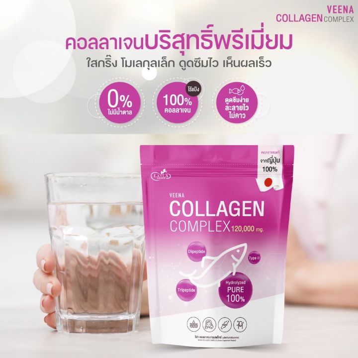 สินค้ามาใหม่-veena-collagen-complex-วีน่า-คอลลาเจน-คอมเพล็กซ์-เป็นคอลลาเจนไดเปปไทด์และไตรเปปไทด์คอลลาเจนนำเข้าจากญี่ปุ่นชงง่ายละลายไว-ไม่คาว