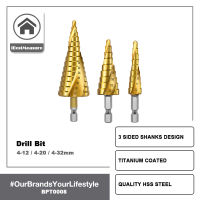 iBestMeasure 3 ชิ้น/เซ็ตไทเทเนียมเคลือบเกลียวขลุ่ยสากลเจาะบิตชุดสำหรับโลหะหรือไม้ 4-12/4-20/4-32mm เหล็กความเร็วสูงเจาะรูเครื่องมือ