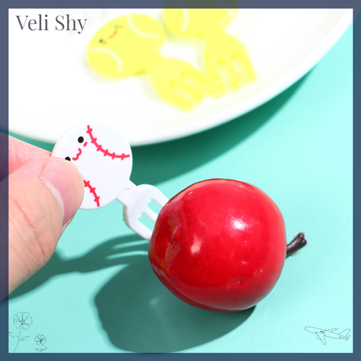 veli-shy-8ชิ้นมินิฟุตบอลการ์ตูนส้อมผลไม้กีฬาขนมอาหารเค้กขนมไม้จิ้มฟัน