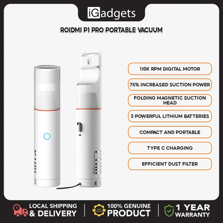 ROIDMI P1 Pro Portable Cordless Vacuum Cleaner 65dB(A) Low Decibel 30Min Long Endurance USB