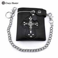 ZZOOI Gothic Skull Cross Biker Punk Card Holder Mens Leather Wallet With Pants ChainTH