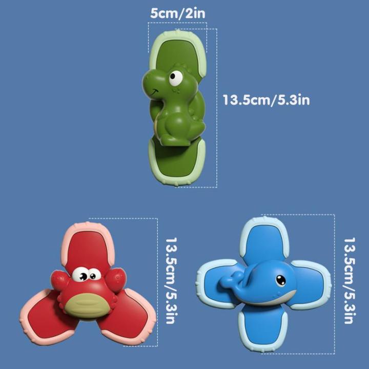 3ชิ้นลูกข่างของเล่นจุกดูด-s-ลูกข่างของเล่นของเด็กทารกมีถ้วยดูดจุกดูดอาบน้ำเด็กของเล่นลูกข่างลูกข่างของเล่นของเล่นการ์ตูนสัตว์ลูกข่างของเล่นจุกดูด-s