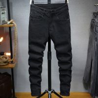 CODhan14416 Plus Size Slim Fit Mens Long Jeans Pants Dark Blue Black Grey Tapered Leg Denim Trousers Big Size 40 42 44 46